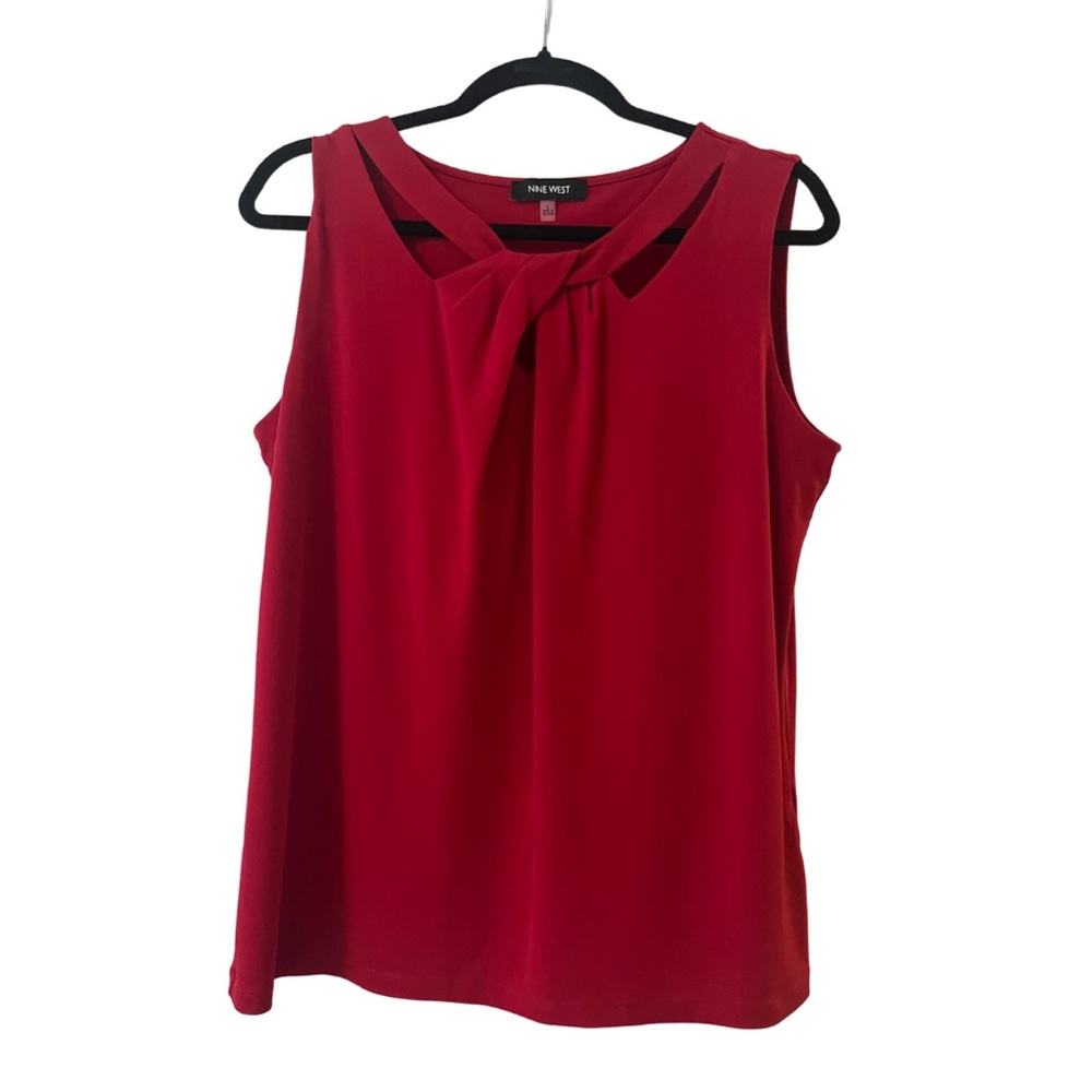 Nine West Red Sleeveless Office Keyhole Blouse | Women’s Size L